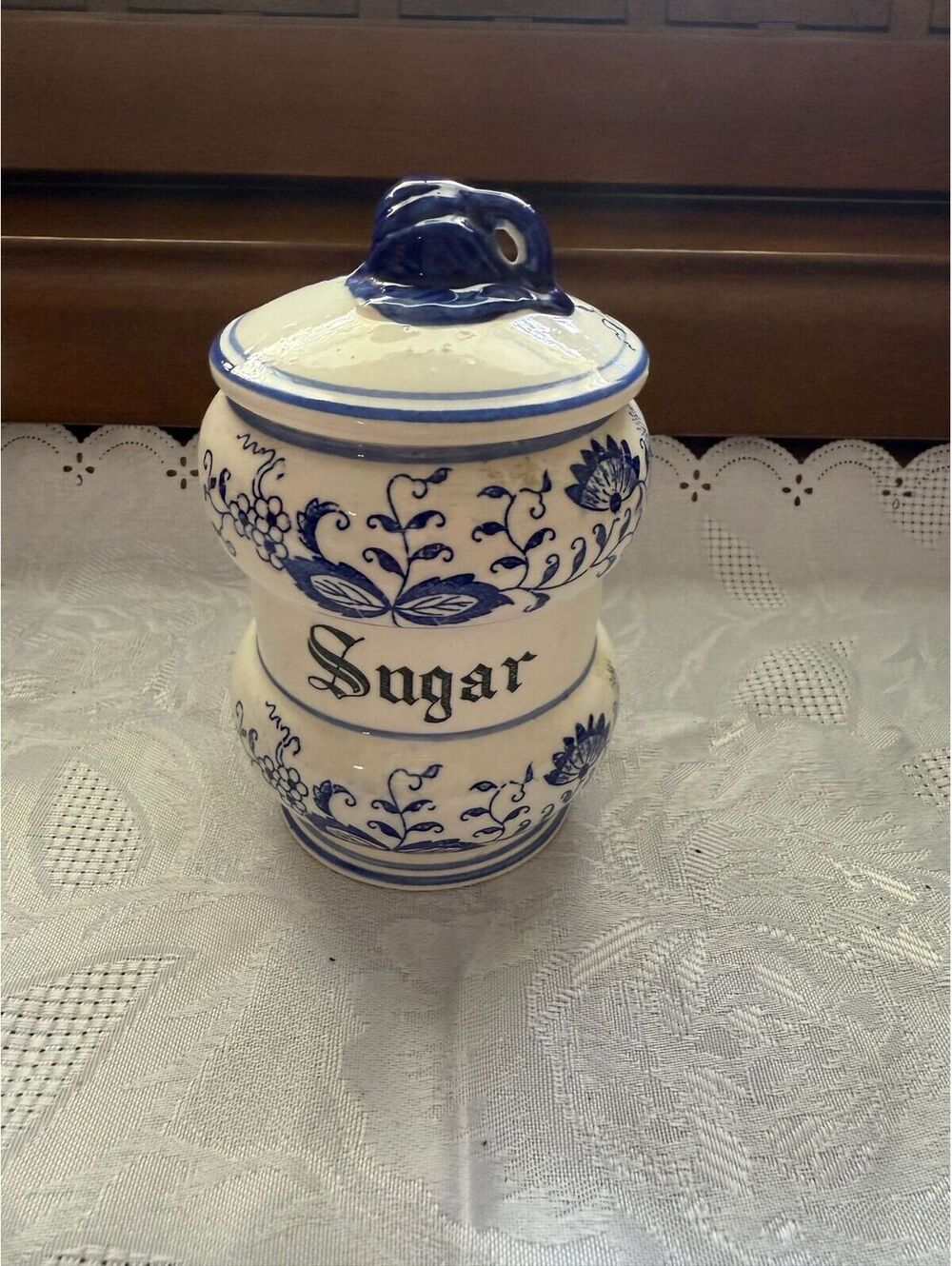 8.  Arnart Blue Onion Canister Set with Lids Sugar Only.